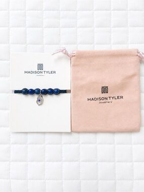 Madison Tyler Blue Beaded Chord adjustable Bracelet with Silver Charm NWT